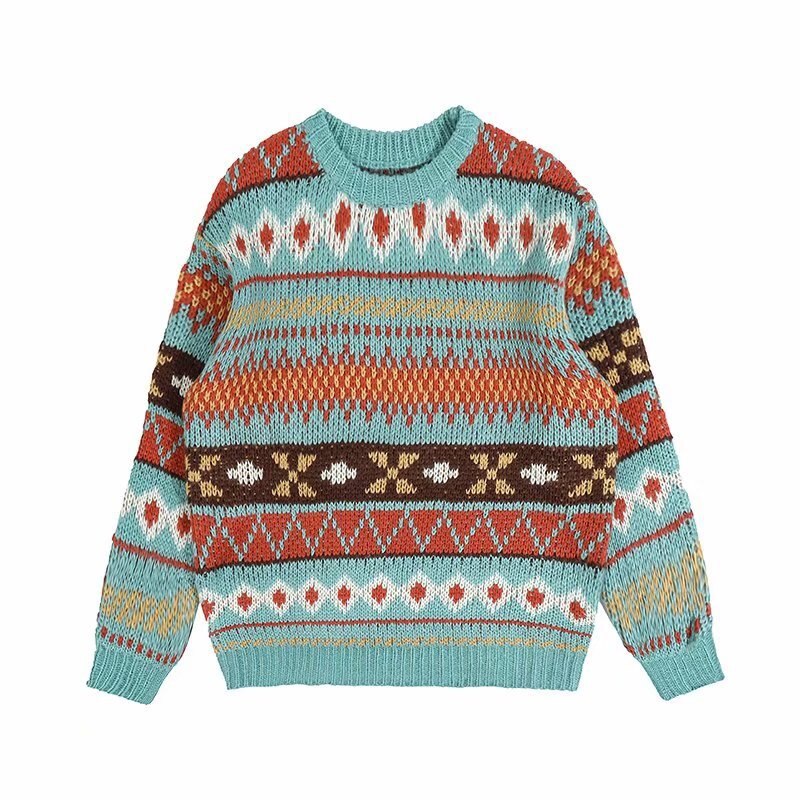 Voguable Men's Knitted Vintage Graphic Sweater with Pattern Brown Blue Pullovers Sweaters and Jumpers Korean Streetwear Harajuku voguable
