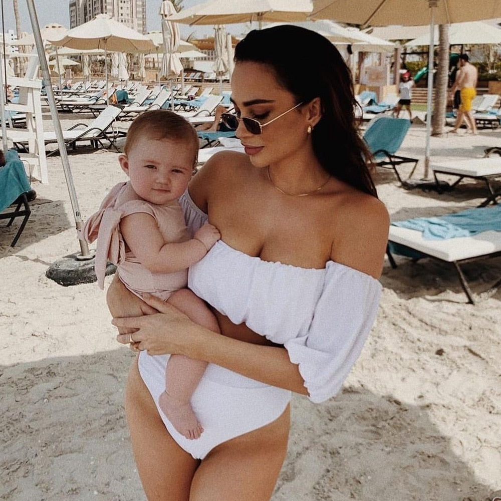 Voguable High Waist Bikini 2022 New Long Sleeve Sleeve Swimsuit Off-Shoulder Swimwear Women Bubble Sleeve Bikinis Sexy Mesh Beach Wear voguable