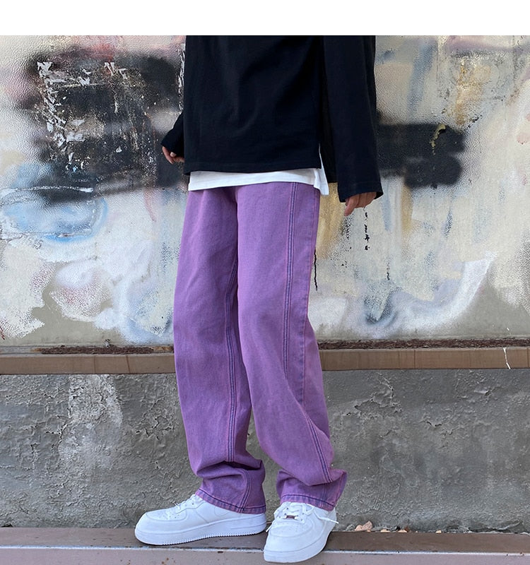 Voguable Men Korean Fashions Purple Jeans Pants Japanese Streetwear Denim Baggy Wide Leg Loose Trousers Plus Size 3XL voguable