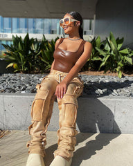 Multi Pocket Drawstring Stacked Sweatpants Street Style Tie Dye Cargo Pants Y2k Clothes Women 2021 Trousers voguable