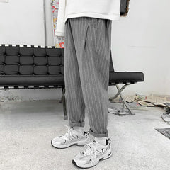 Voguable Korean Striped Harem Pants Men's 2021 Streetwear Man Casual Loose Japanese Men Black Gray Retro Plaid Harajuku Punk Pants voguable