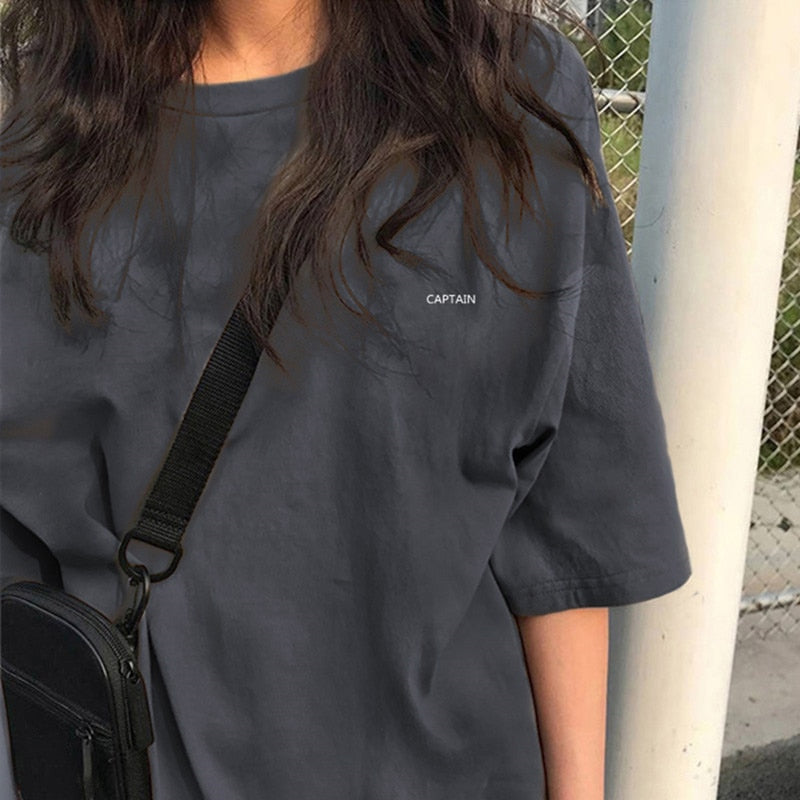 Voguable  BF Style Women T Shirt Short Sleeve O-neck Female Tops Tees Embroidery Solid Color Casual Loose Summer tshirt  New voguable
