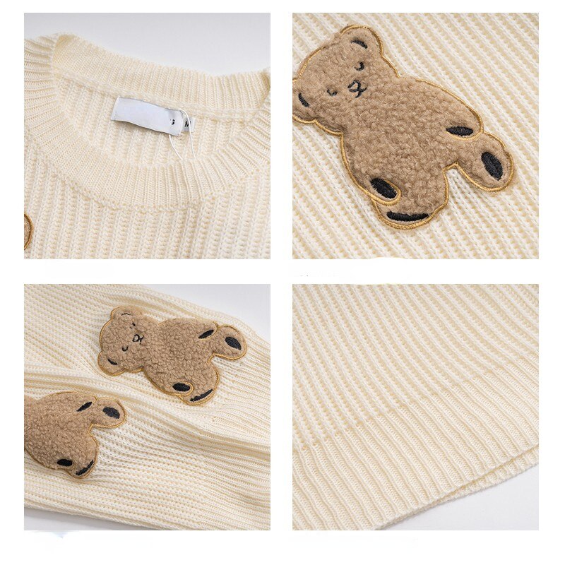 Voguable Patch Bear Knitted Sweaters Harajuku Sweater Cartoon  Pullover Men 2020 Winter Retro Oversized Unisex Couple Streetwear voguable