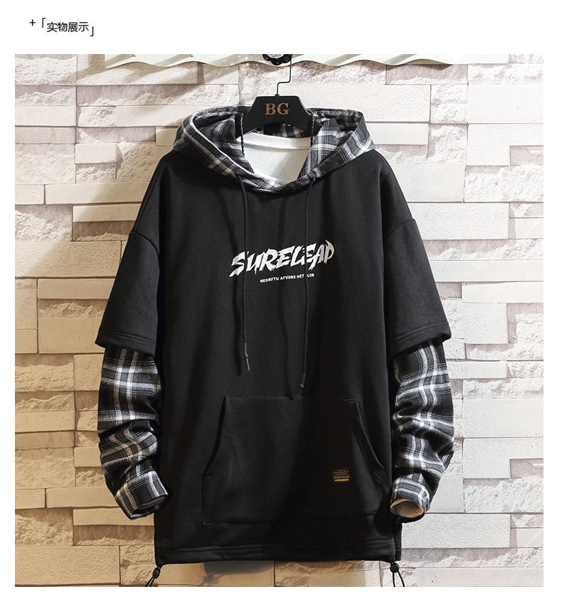Voguable 2022 Autumn Spring Black Patchwork Hoodies MEN'S Sweatshirts Hiphop Punk Streetwear Casual Pullover voguable