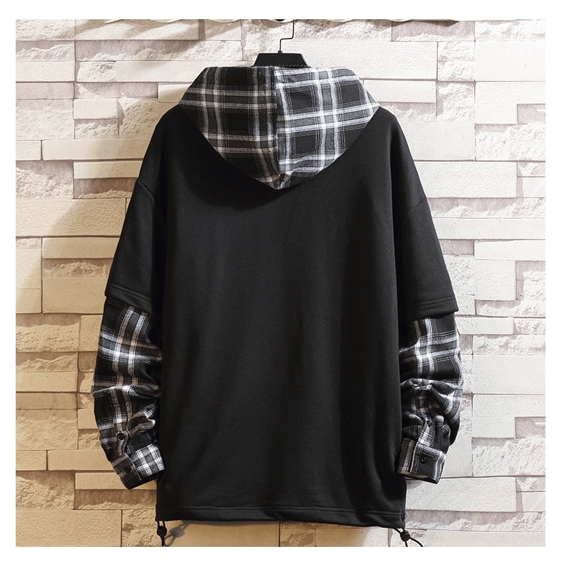 Voguable 2022 Autumn Spring Black Patchwork Hoodies MEN'S Sweatshirts Hiphop Punk Streetwear Casual Pullover voguable