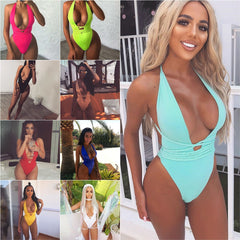 Voguable  Deep V-Neck Bikini Women's Swimsuit Halter Bathing Suit 2022 Monokini String Sexy Swimsuit One Piece High Cut Swimwear voguable
