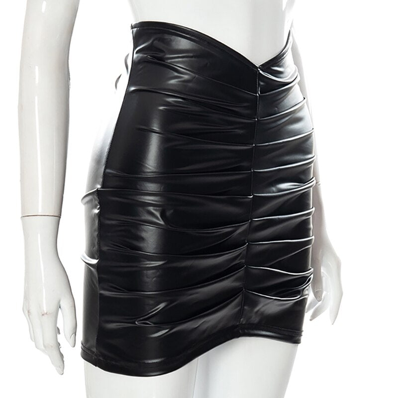 Voguable  Pu Leather High Waist Folds Zipper Sexy Mini Skirt 2022 New Fashion Women Elegant Streetwear Party Clothings Y2K voguable