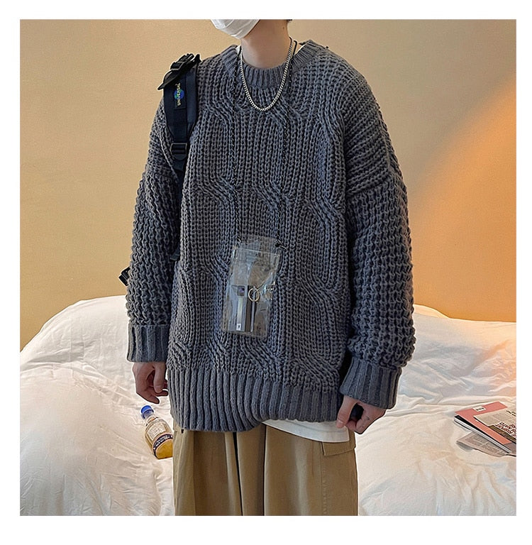 Winter Thick Sweater Men Warm Fashion 4 Colors Casual Knit Pullover Men Korean Loose Long Sleeve Sweater Mens Jumper Clothes voguable