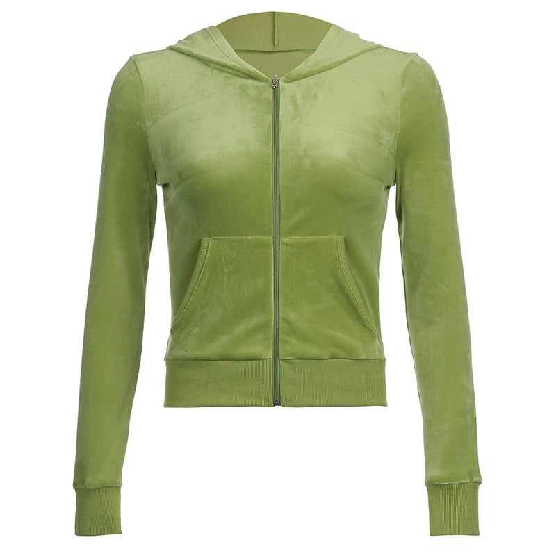 Voguable  Casual Velvet Crop Top Winter Jacket Women Green Pink Zip Up Hoodies Coats Ladies Fashion Skinny Overcoat Streetwear voguable