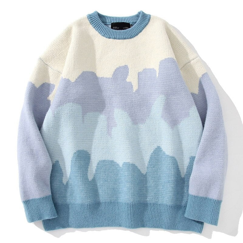 Voguable 2022 streetwear men oversized Harajuku sweater punk hip hop pullover gradient striped color knitwear vintage ugly sweater women voguable