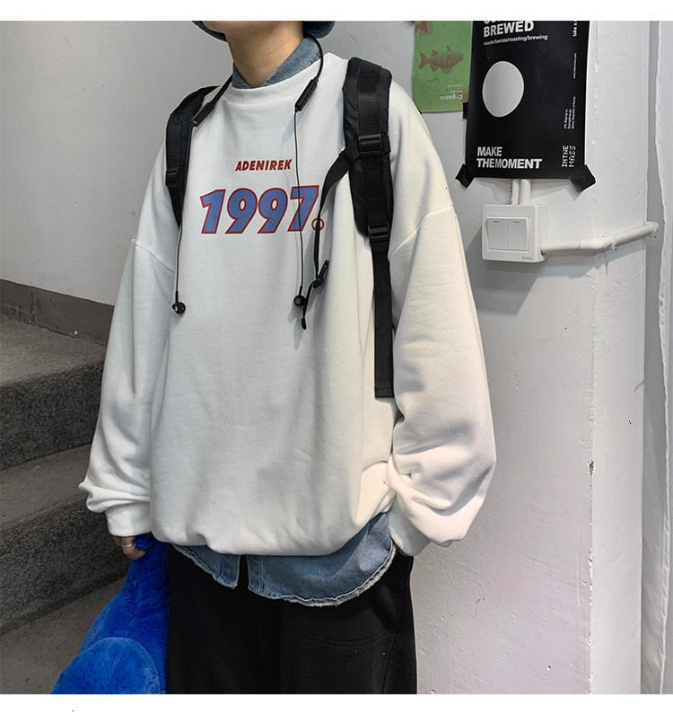 Voguable Spring Men Casual Sweatshirts Harajuku 1997 Printed Men Oversized Hoodies 2021 Korean Man Casual Loose Pullovers voguable