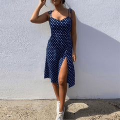 Voguable  Dresses 2022 Sundress Summer Women Causal Polka Dot Sleeveless High Pleated elastic waist V-Neck Beach Dress Vestidos De Verano voguable