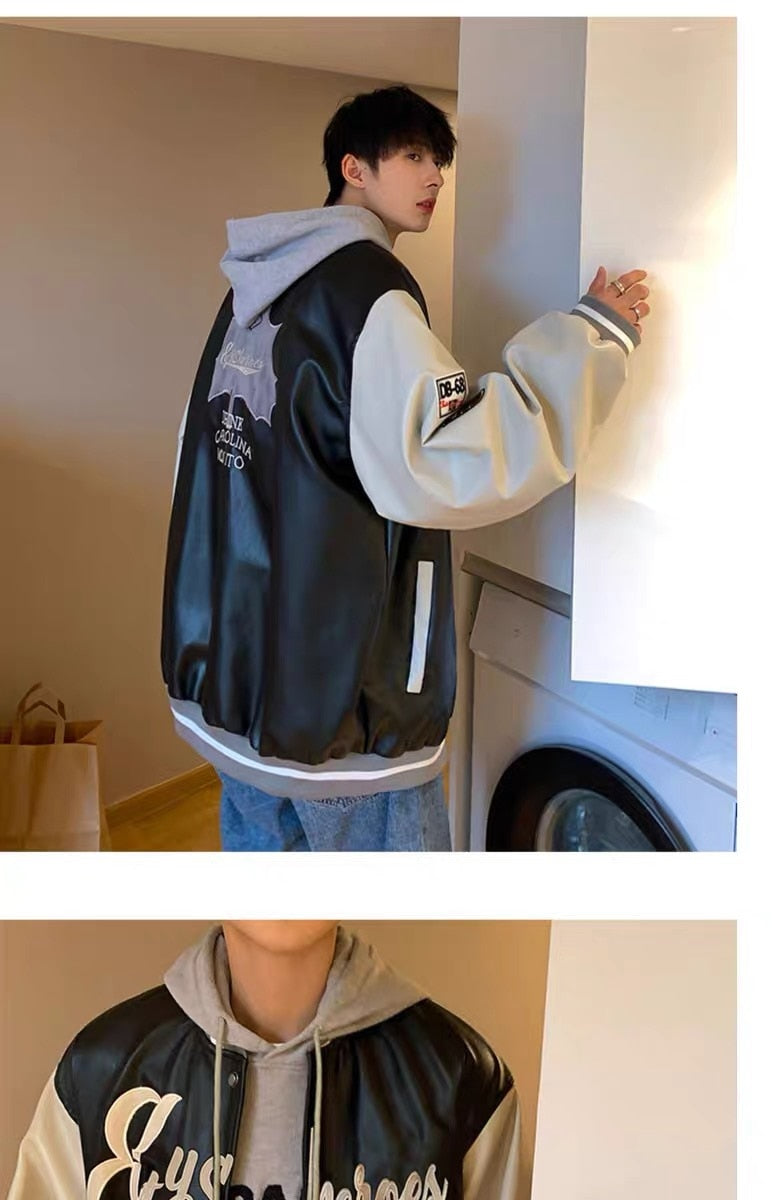 Voguable Men's Leather Jacket Coat Baseball Varsity Jacket Men Sweatshirts Men's Tracksuit Outerwear Korean Streetwear Hip Hop voguable