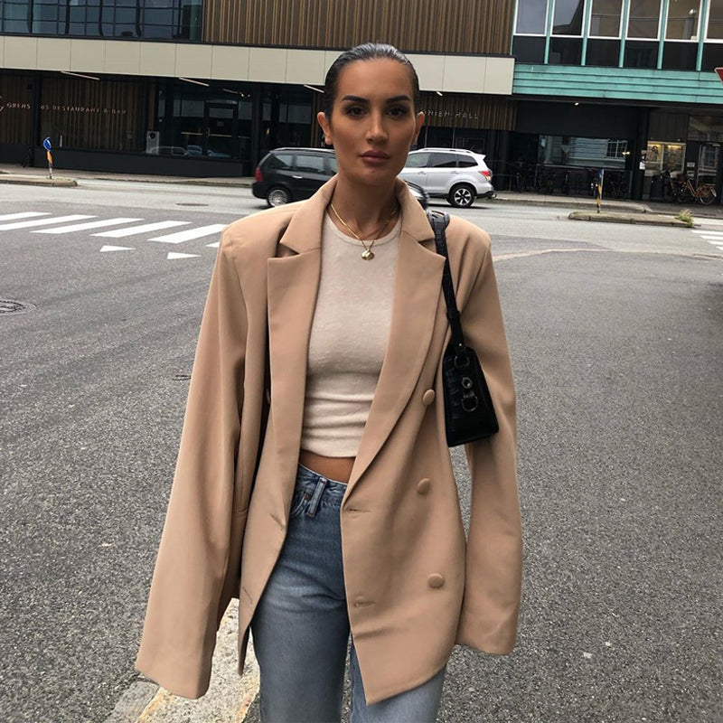 Voguable  long sleeve pure oversize coat blazer autumn winter women streetwear outfits windbreaker female tops voguable