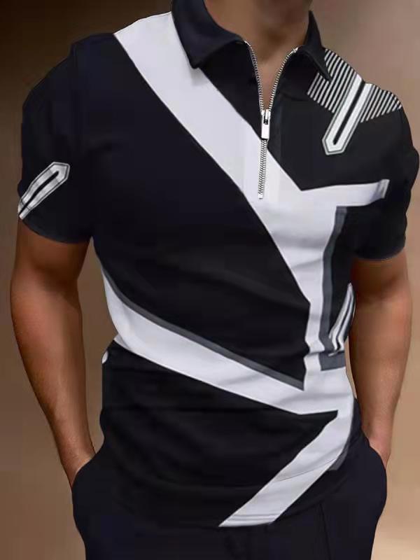 Voguable 2021Men Tshirts  Stripe Short Sleeve Polo Shirts Streetwear Mens Clothing Slim Zipper Neck Turn Down Collar Graphic T Shirt Tops voguable