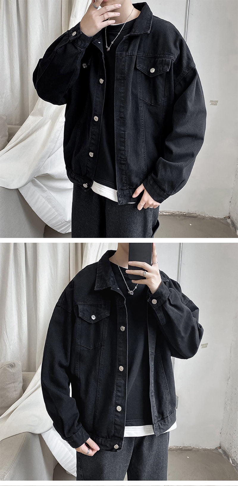 Voguable Black Denim Short Jacket Men Jeans Jacket Coats Casual Windbreaker Pockets Overalls Bomber Streetwear Man Clothing Outwear voguable