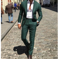 Voguable Latest Design Dark Green Notched Lapel With One Button Men Suits Slim Fit  2 Pieces Costum Homme Groom Tuxedos Terno Masculino voguable