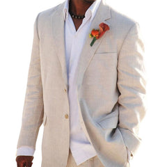 Voguable Beige Linen Men's Suits for Summer Beach Wedding 2 Piece Italian Coat Set Jacket with Pants Bespoke Groom Tuxedos Male Fashion voguable
