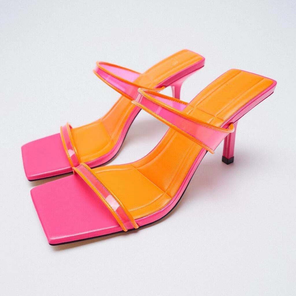Beige Heeled Sandals Slippers Casual Shoes Woman 2021 Low Black Luxury Flat High Soft Summer PVC Leisure Scandals Basic TPR Buck voguable