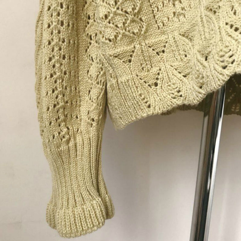 Voguable  Cropped Cardigan Women Spring Chic Hollow Out Elegant V-Neck Korean Vintage Femme Jumper White Sweet Girls Pearls Lady Knitwear voguable
