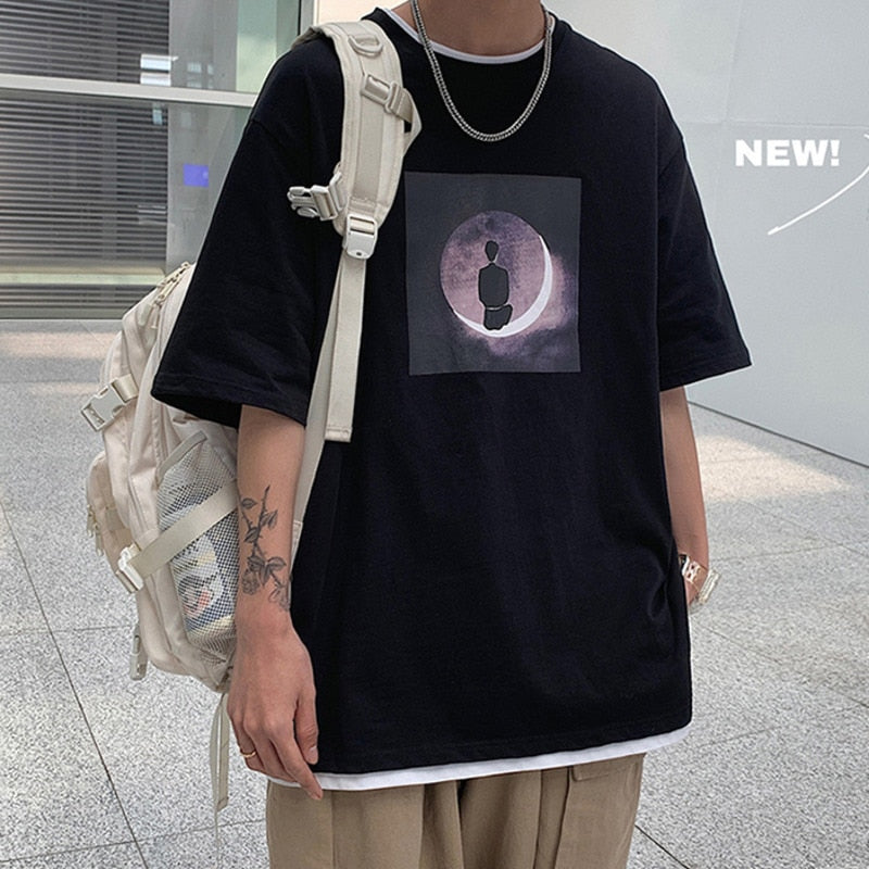 Voguable  Lonely Boy Graphic Men's Tshirt Short Sleeve T-shirt Fashion Casual Oversize T Shirt Cotton Male Korean Men's Clothing voguable