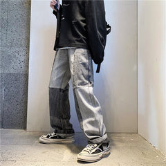 Voguable Korean Style Fashion Men's Denim Wide-leg Pants 2021 New Autumn Loose Straight-leg Jeans Paneled Denim Trousers Male voguable