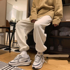 Voguable Man Casual Tie Leg Straight Pants Woman Corduroy Solid Color Oversize Trousers Man Warm Korean Streetwear Pants voguable