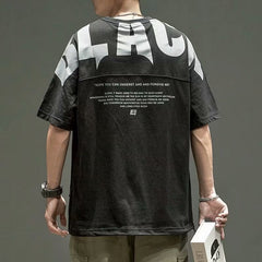 Voguable  Fashionable Street Style Oversized T Shirt Black White Men Clothing 2 Solid Color O-neck Men T Shirt Printed Letters Sportswear voguable
