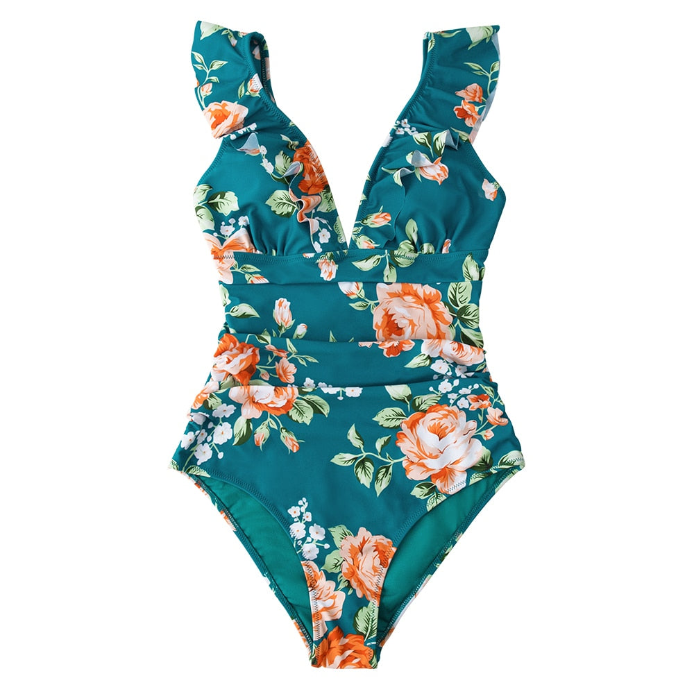 Voguable  Solid Black Ruffled One-piece Swimsuit Women Sexy Lace Up Monokini Swimwear 2022 New Girl Beach Bathing Suits voguable