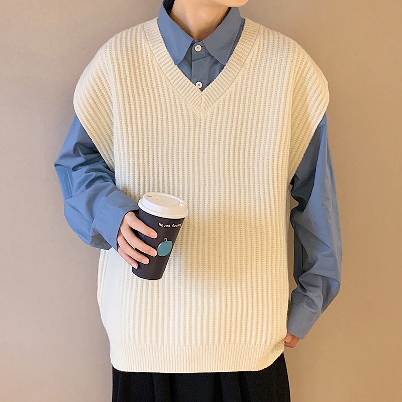 Voguable 2021 Men's Vest Sweater Casual Style Wool Knitted Business Men's Sleeveless Vest Youthful vitality Men's leisure Knit shirt 5XL voguable