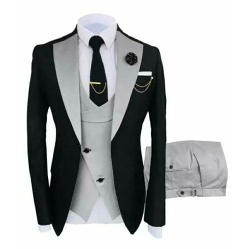 Voguable New Arrival Men Suits 2022 Slim Fit Business Suits Groom Wear Black Tuxedos for Formal Wedding Suit Jacket Pant Vest 3 Pieces voguable