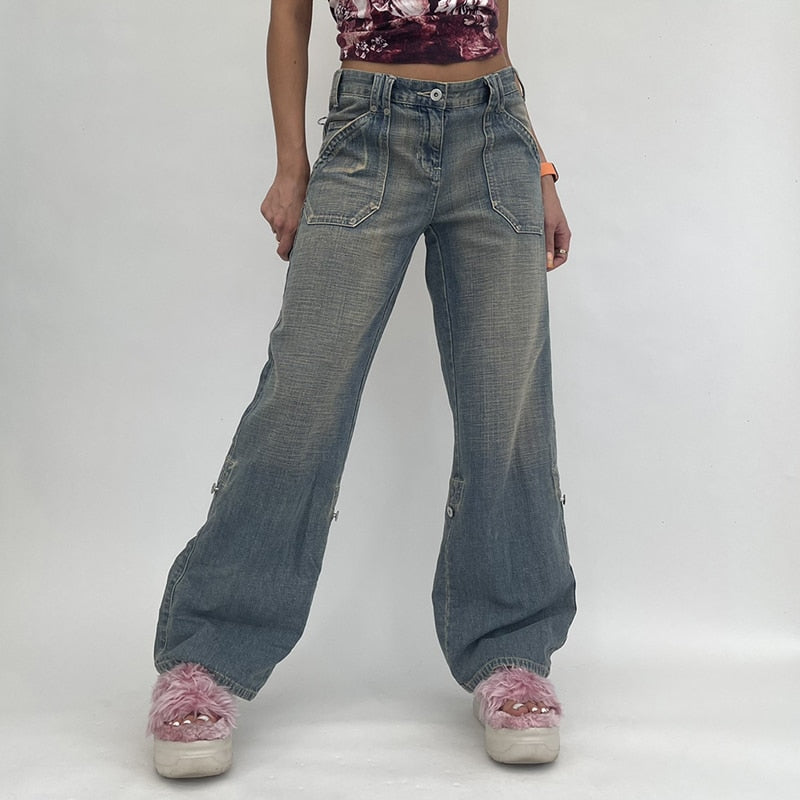 High Waist Female Washed Wide Leg Jeans Vintage Trendy Relaxed Fit Punk Denim Pants Hip Hop Wild Casual Trousers Street voguable