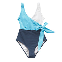 Voguable Orange And White Colorblock One-piece Swimsuit Women Patchwork Belt Bow Monokini 2022 V-neck Beach Bathing Suit Swimwear voguable