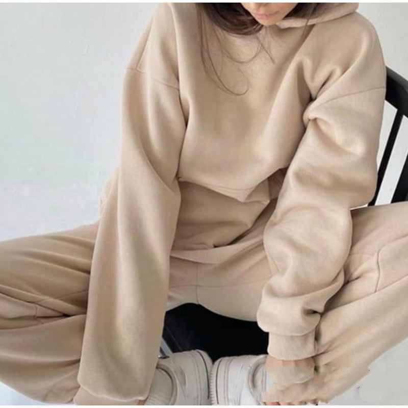 Voguable Women's Tracksuit Autumn Plus Fleece Sweatshirts Two Piece Set Casual Oversized Solid Female Sports Hoodie Suit Long Pant Sets voguable