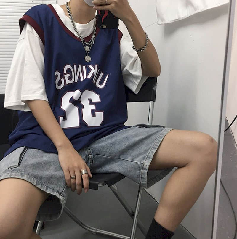 Shirt Basketball uniform two-piece student summer Korean retro all-match t-shirt loose O-neck letters sleeveless vest cool lover voguable