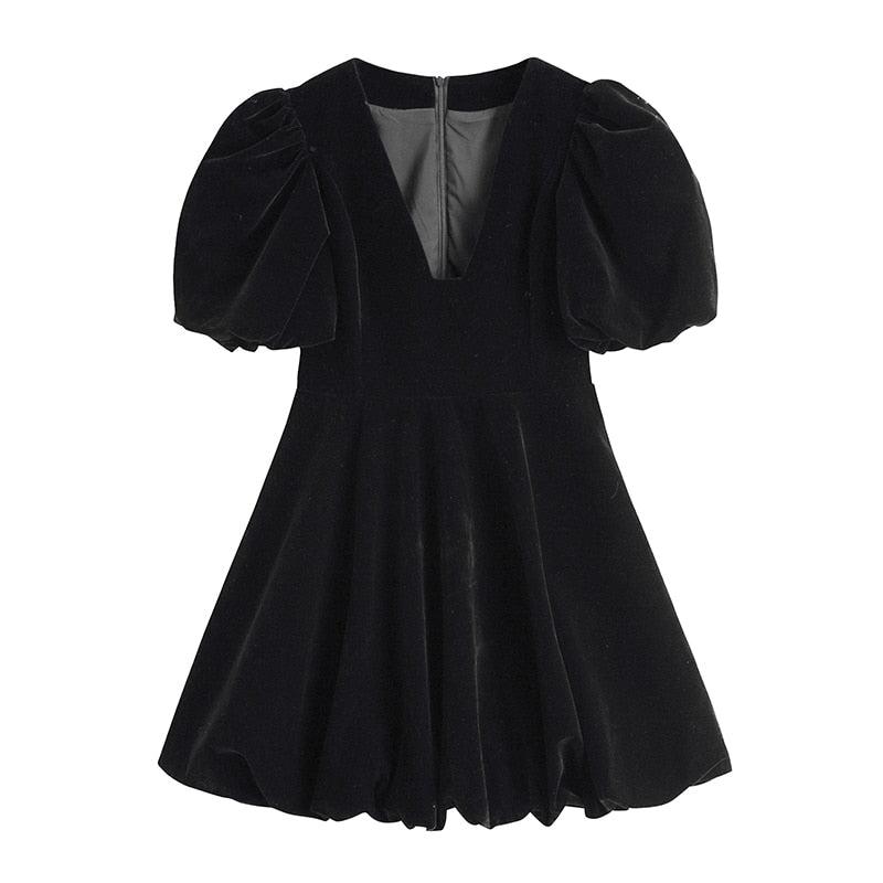 Voguable  2022Vintage French Crop Dress Women 50s 60s Audrey Hepburn Flannel V Neck Dresses Puff Short Sleeve Sexy Party Elegant Fluffy Frocks voguable