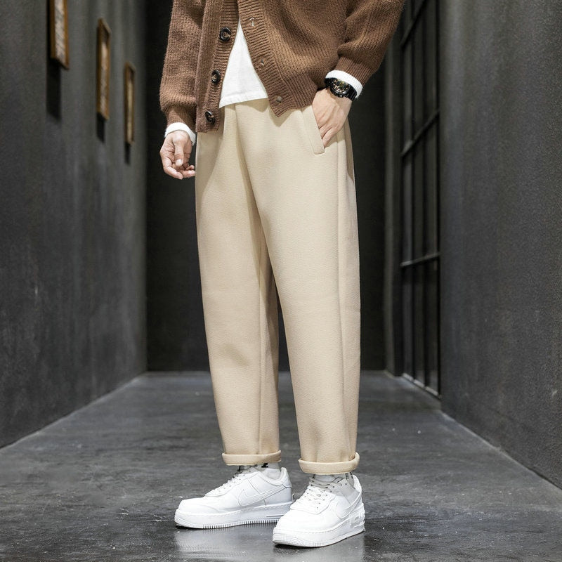 Voguable  Autumn Winter Woolen Men's Harem Pants 2022 Harajuku Thicken Man Casual Straight Pants  Elastic Waist Male Trousers voguable