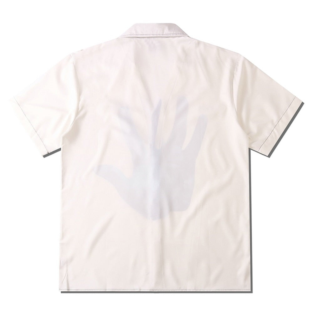 voguable   Hand Printed Hawaiian Shirt Men Summer White Polo Shirt Street Fashion Shirts for Man voguable