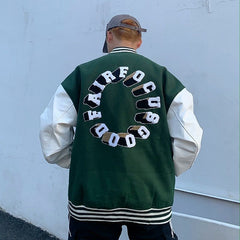 Voguable 2021 spring autumn Oversized baseball uniform jacket vibe embroidery men women flocking hip-hop leather sleeve caot punk bomber voguable