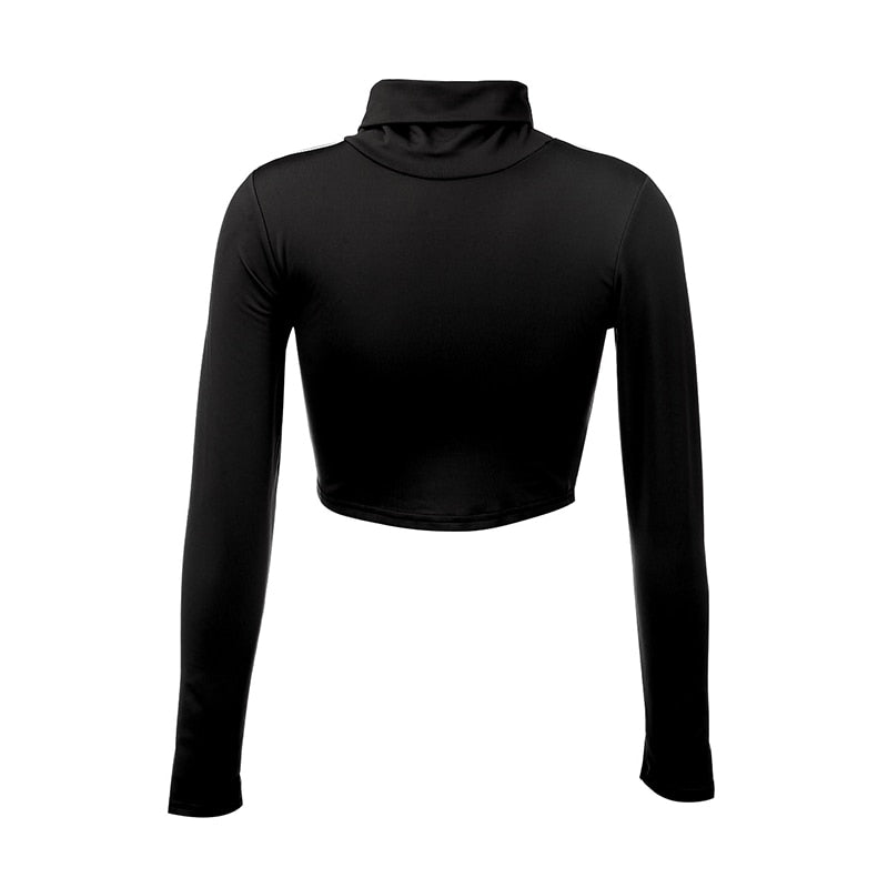 Women Turtleneck Slim Crop Tops Spring Autumn Solid Black White Blue Casual Tops Female Ladies Sexy T Shirt Clothes New voguable