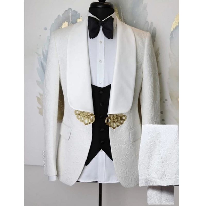 Voguable  3 Pieces Men Suits For Wedding 2023 Custom Made Classic White Blazer Business Prom Suits Groomsmen Groom Mens Tuxedo voguable