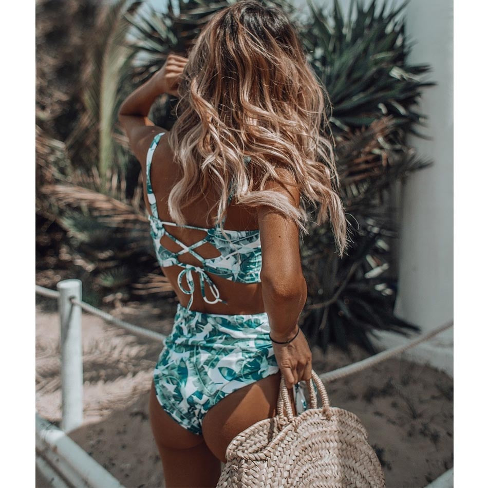 Voguable High Waist Bikini Set 2022 mujer Push Up Bandage Bikini Swimwear Women Floral Two Pieces Swimsuit Strappy biquinitraje de baño voguable