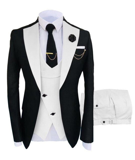 Voguable New Arrival Men Suits 2022 Slim Fit Business Suits Groom Wear Black Tuxedos for Formal Wedding Suit Jacket Pant Vest 3 Pieces voguable