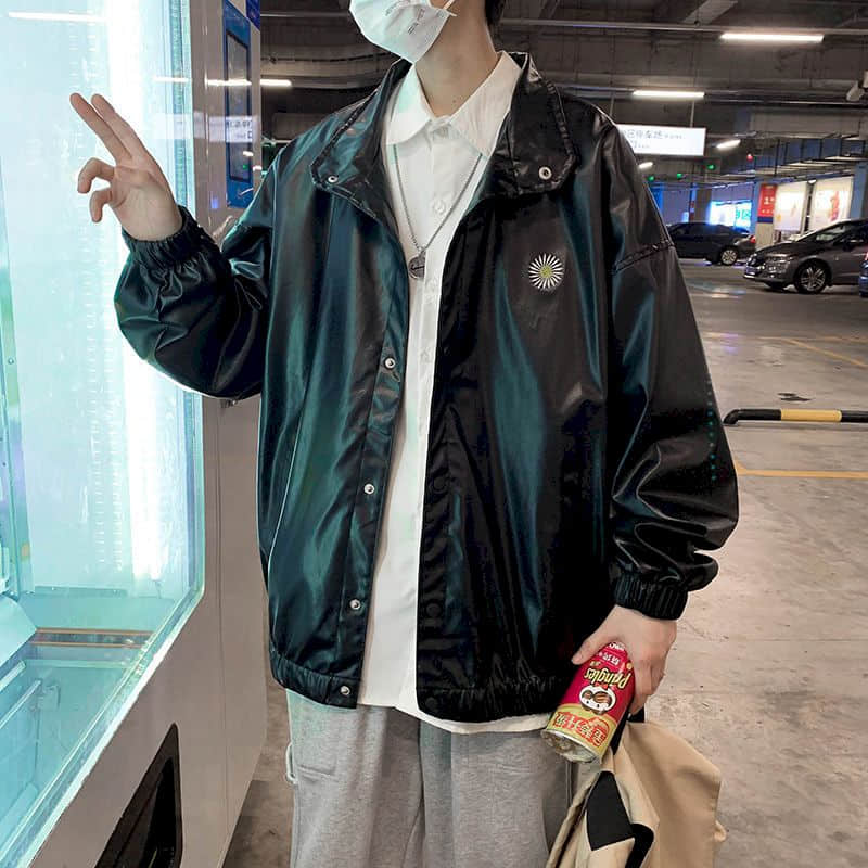 Voguable Leather jacket male handsome bomb street motorcycle clothing spring autumn loose jacket Korean baseball uniform casual jacket voguable