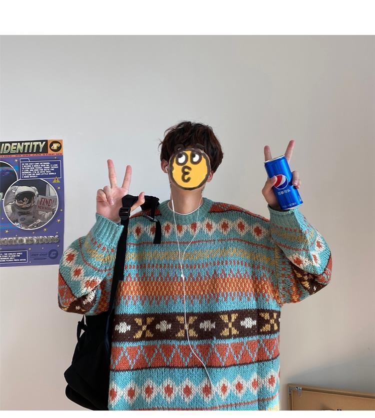 Voguable Men's Knitted Vintage Graphic Sweater with Pattern Brown Blue Pullovers Sweaters and Jumpers Korean Streetwear Harajuku voguable