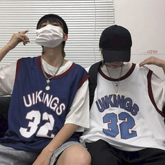 Shirt Basketball uniform two-piece student summer Korean retro all-match t-shirt loose O-neck letters sleeveless vest cool lover voguable