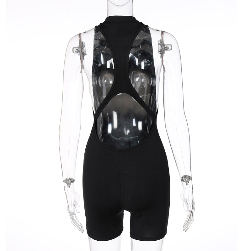 Voguable  2022 Sleeveless Zipper Backless Sexy Playsuit Summer Women Fashion Streetwear Outfits Romper Stretchy Body voguable