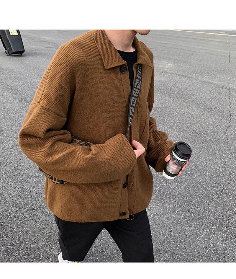 Voguable Oversize Cardigan Men Thick Ins Autumn and Winter Retro Loose Casual Button Solid Color Couple Knit Mens Cardigan Sweater Coat voguable