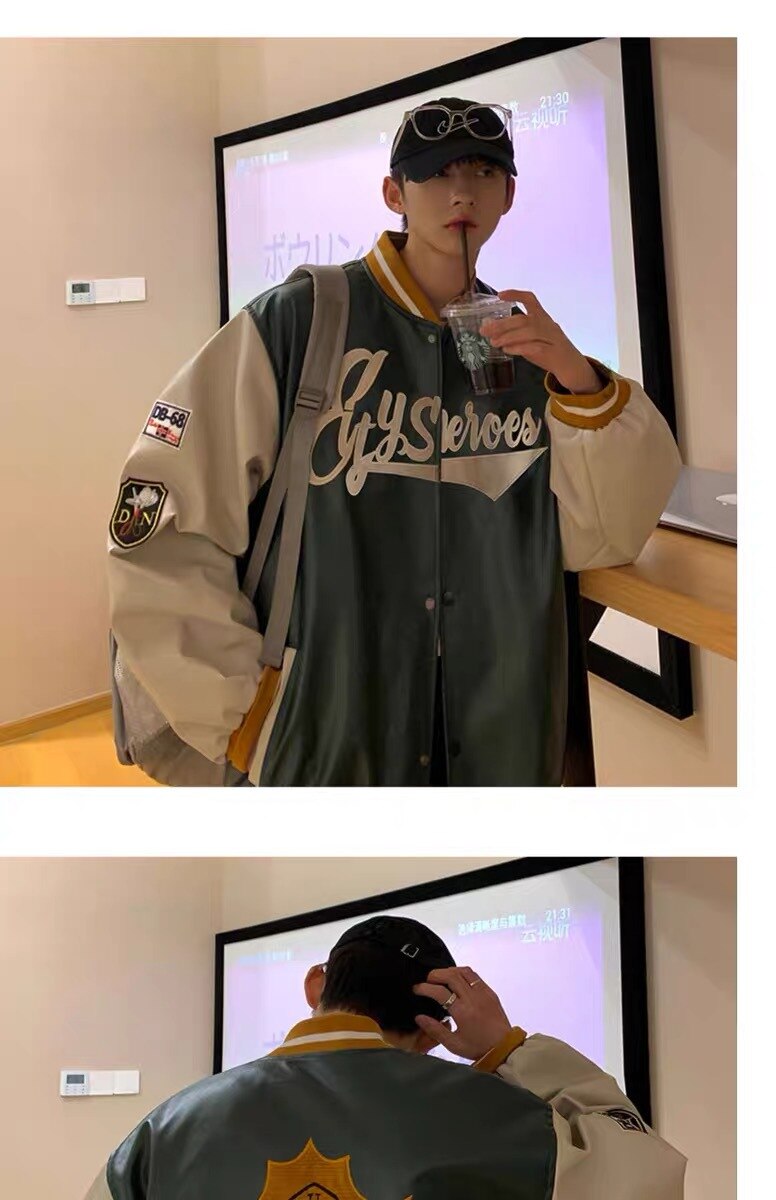 Voguable Men's Leather Jacket Coat Baseball Varsity Jacket Men Sweatshirts Men's Tracksuit Outerwear Korean Streetwear Hip Hop voguable