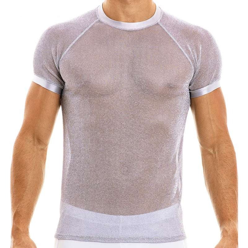 INCERUN Tops 2022 New Mens America Style Tees Sexy Shining Metal Mesh Perspective Casual Round Neck Short Sleeve T-Shirt S-5XL 7 voguable